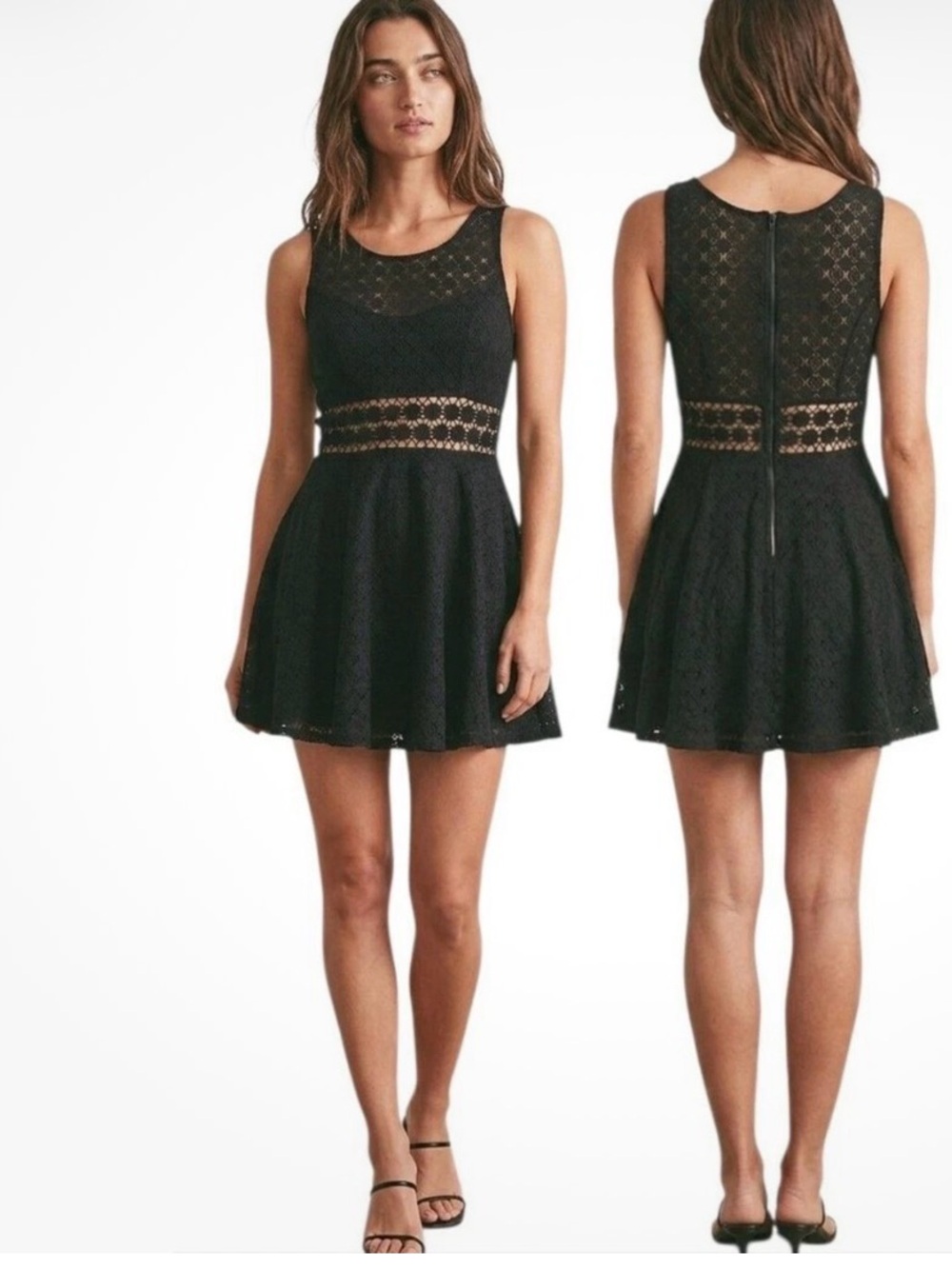 Free People Black Floral Embroidered Peekaboo Fit & Flare Dress, Size 6, EUC